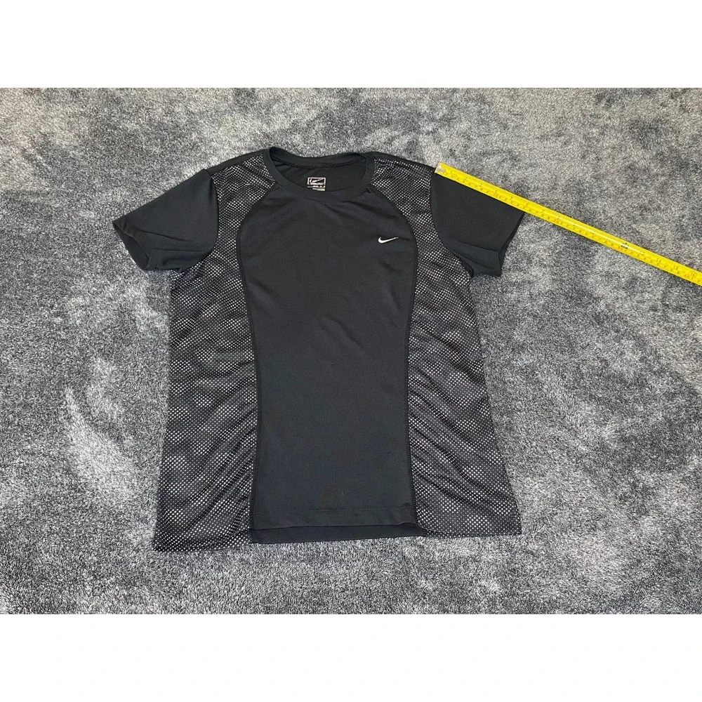 Nike Fit Dry Women Black White Dot Mesh Panel Activewear T-Shirt Size M